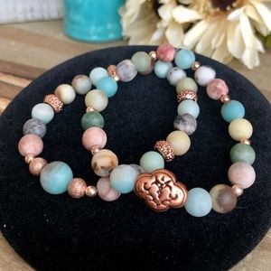Beaded Bracelet Set w/ Rose Gold Accents Amazonite
